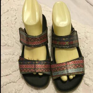 Alegria Sandals Aztec Print Multicolored 2 Strap LEN-592X Womens Size 7 EUR 37